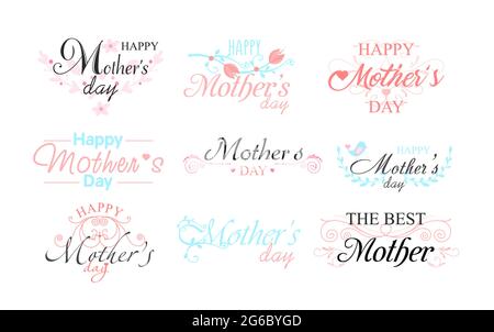 Vektor-Illustration Set von neun schönen Mothers Day Typografie Kompositionen im Vintage-Stil. Stock Vektor