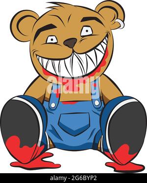 Blutübersäter Killer-Teddybär zur Feier von Halloween. Böses Spielzeug für Kinder, um ihnen Angst und Albtraum zu geben. Cartoon Style isolierte Halloween. Stock Vektor