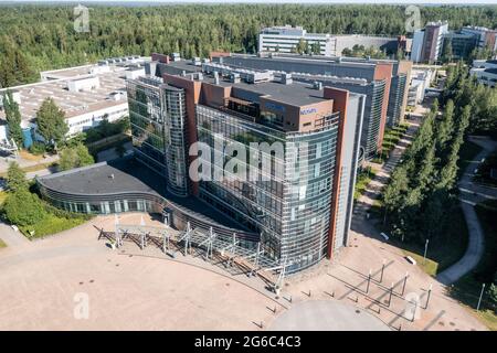 Luftaufnahme der Nokia Corporation Hauptsitz im Sommer. Stockfoto