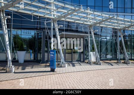 Haupteingang zum Hauptsitz der Nokia Company. Stockfoto