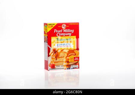 Pearl Milling, neue Identität für Tante Jemima, Buttermilk Complete Pancake Mix Box Stockfoto