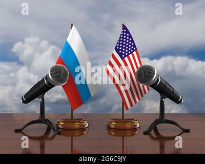 Beziehungen zwischen Amerika und Russland. 3D-Illustration Stockfoto