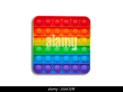 Silikon-Spielzeug Anti-Stress-popit. Neuer Trend. Bunte Anti Stress sensorische Spielzeug Fidget Push Pop es . Flach liegend mit Copyspace. Stockfoto