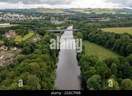 Luftaufnahme des Flusses Tweed bei Abbotsford, Galashiels, Scottish Border Region, Schottland. Stockfoto