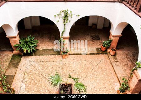 Innenhof eines typischen Hauses in Villanueva de los Infantes, Kastilien-La Mancha, Spanien Stockfoto