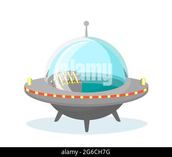 Vektor-Illustration von UFO-Raumschiff-Symbol auf weißem Hintergrund in flachem Design. Stock Vektor