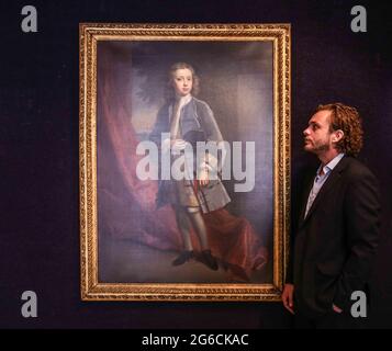 London 05 July 2021 Bonhams Classic Week ,Old Masters Jonathan Richardson Portrait of a boy Est £12.000- !5.000 Paul Quezada-Neiman/Alamy Live News Stockfoto