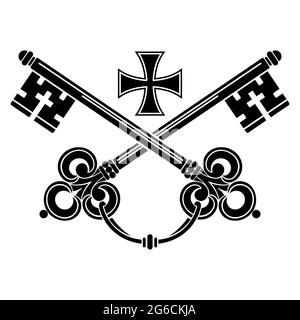 Dekorative mittelalterliche Vintage-Schlüssel mit viktorianischen Blättern und handgezeichneten antiken Schlüsseln Stock Vektor