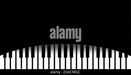 Weltklaviertag. Tastaturtasten Instrumentenschild. Musiknoten, musikalische Wellen Notensymbole. Flacher Vektor-Schlüssel-Stabbanner. Klassischer Schlüssel, G-Melodie. Stockfoto