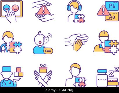 RGB-Farbsymbole für neuroentwicklungsbedingte Störungen eingestellt Stock Vektor