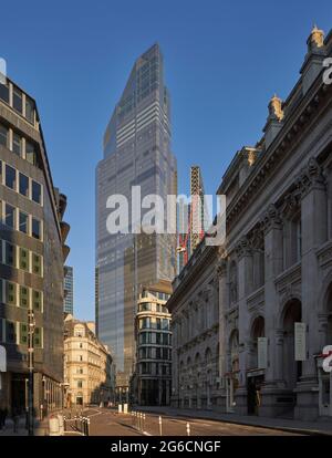 Blick auf die Fußgängerzone um die Bank of England. 22 Bishopsgate, LONDON, Großbritannien. Architekt: PLP Architecture, 2020. Stockfoto