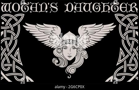 Viking Design. Valkyrie in einem geflügelten Helm. Bild von Valkyrie, einer Kämpferin aus der skandinavischen Mythologie Stock Vektor