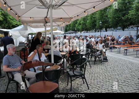 Kopenhagen, Dänemark. 05. Juli 2021, Basement Jazz Band spielt heute beim Copenhagen Jazz Festival 2021 auf Hojbro Plads in Captial Jazz msuic entertancem Stockfoto