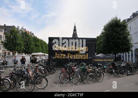 Kopenhagen, Dänemark. 05. Juli 2021, Basement Jazz Band spielt heute beim Copenhagen Jazz Festival 2021 auf Hojbro Plads in Captial Jazz msuic entertancem Stockfoto