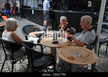 Kopenhagen, Dänemark. 05. Juli 2021, Basement Jazz Band spielt heute beim Copenhagen Jazz Festival 2021 auf Hojbro Plads in Captial Jazz msuic entertancem Stockfoto