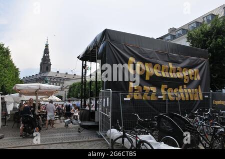 Kopenhagen, Dänemark. 05. Juli 2021, Basement Jazz Band spielt heute beim Copenhagen Jazz Festival 2021 auf Hojbro Plads in Captial Jazz msuic entertancem Stockfoto