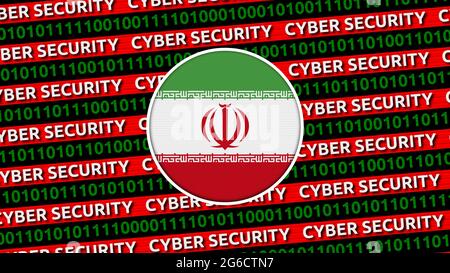 Cyber Security Titel mit Iran-Flagge - 3D Illustration Fabric Texture Stockfoto