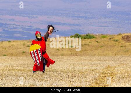 Lavi, Israel - 02. Juli 2021: Nachstellung der Schlacht von Hattin 1187 (Ayyubid Sultan Saladin besiegte die Kreuzritter): Kreuzritter Stockfoto