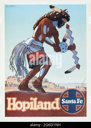 REISEPLAKAT Santa Fe Railway (Atchison, Topeka und Santa Fe Railway, c. 1949) Künstler: Don Perceval. Ein Medizinmann-Ritual. Der Hopi-Stamm. Stockfoto