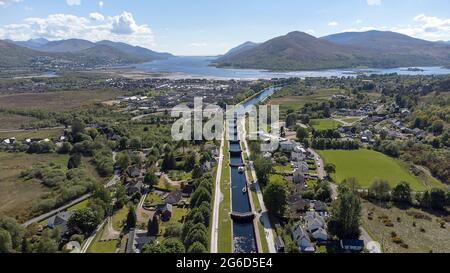 Eine Luftaufnahme von Neptuns Treppe in Fort William, Schottische Highlands, Großbritannien Stockfoto