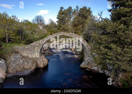 The Old Pack Horse Bridge in Carrbridge, Scottish Highlands, Großbritannien Stockfoto