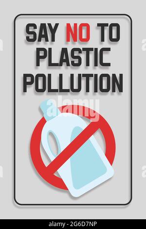Einweg-Kunststoff. Verbot von Waschmittelflaschen aus Kunststoff. Sagen Sie Nein zur Plastikverschmutzung. Konzept für Verschmutzungsproblemen. Vektorgrafik. Stockfoto