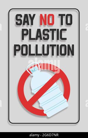Einweg-Kunststoff. Verbot von Plastikflaschen. Sagen Sie Nein zur Plastikverschmutzung. Konzept für Verschmutzungsproblemen. Vektorgrafik. Stockfoto