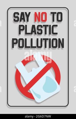 Einweg-Kunststoff. Verbot von Plastiktüten. Sagen Sie Nein zur Plastikverschmutzung. Konzept für Verschmutzungsproblemen. Vektorgrafik. Stockfoto