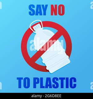 Sagen Sie Nein zu Plastik. Umweltplakat mit Text. Konzept für Verschmutzungsproblemen. Verbotsschild. Plas Stockfoto