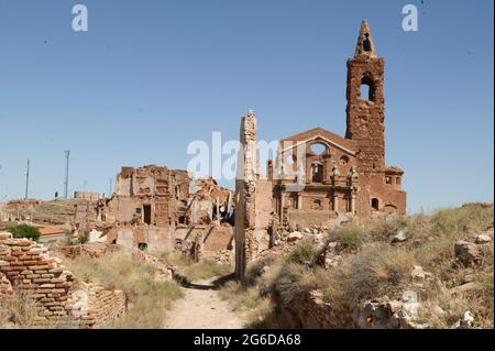 Ruinen der Altstadt von Belchite in der Provinz Zaragoza Stockfoto