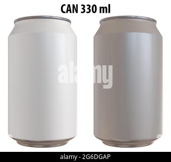 3D-Rendering - hochauflösendes Bild von CAN 330ml, weiß und silber, isoliert auf weißem Hintergrund, hochwertige Details, druckbereit für Großformat Stockfoto