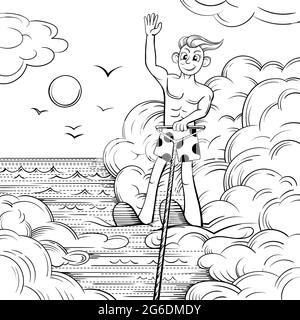 Man Wasserski Vektor Skizze Illustration Stock Vektor