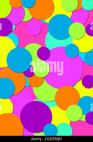 2D-Punkte, in großen und kleinen Größen, decken Hintergrundbild ab. Jeder Punkt wird schattet und über den Hintergrund geschichtet. Stockfoto