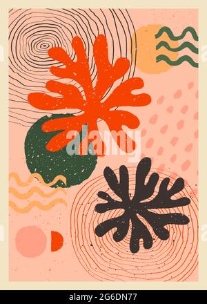 Minimalistisches Poster-Set mit abstrakter Kunst. Skandinavische abstrakte organische Komposition in pfirsichrosa Farben zur Wanddekoration. Vektor handbemalt Stock Vektor
