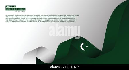 Pakistan Independence Day Design mit fliegender pakistanischer Flagge. Gute Vorlage für Pakistan National Day Design. Stock Vektor