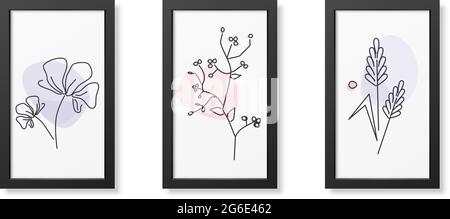 Drei minimalistische Poster aus Blumen, Wanddekor, flaches Design, Poster Design-Vektor Stock Vektor