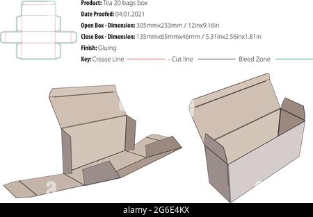 Teebox für 20 Beutel Verpackung Design Vorlage kleben Stanzform geschnitten - Vektor Stock Vektor