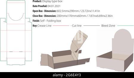 Display-Typ Feld Verpackung Design Vorlage Ausstanzung Feld die geschnitten - Vektor Stock Vektor