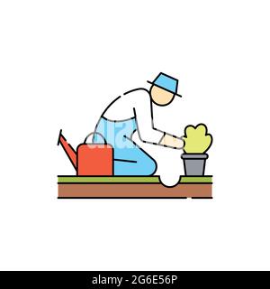 Symbol für die Pflanzung der Farblinie. Gartenservice. Piktogramm für Webseite, mobile App, Promo. UI UX GUI Design-Element. Bearbeitbare Kontur. Stock Vektor