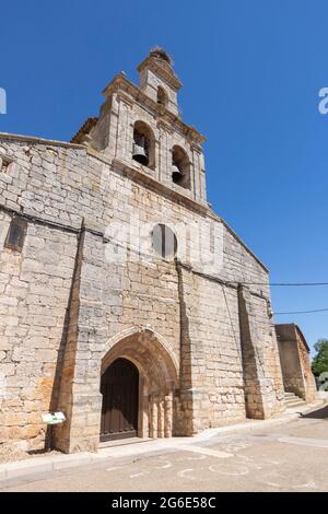 Kirche Saint Esteban in Quintana del Puente Stadt in der Provinz Palencia, Kastilien und Leon, Spanien Stockfoto