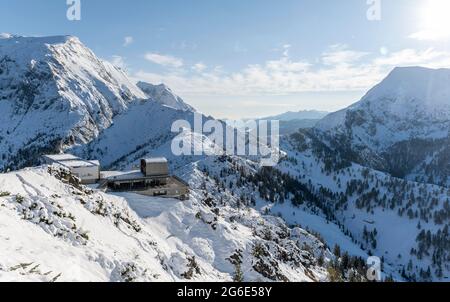 Jennerbahn im Winter, Nationalpark Berchtesgaden, Berchtesgadener Alpen, Schönau am Koenigssee, Berchtesgadener Land, Bayern, Deutschland Stockfoto