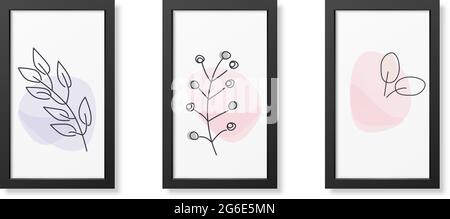 Drei minimalistische Poster aus Blumen, Wanddekor, flaches Design, Poster Design-Vektor Stock Vektor