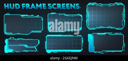 Bildschirme HUD, UI, GUI, futuristische User Interface Frames. Titel und digitale Sci-Fi-Boards. HUD-Elemente für Videospiele, Apps Stock Vektor