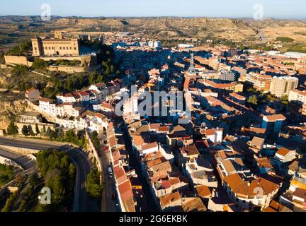 Luftaufnahme des Schlosses von Calatrava, Alcaniz, Spanien Stockfoto