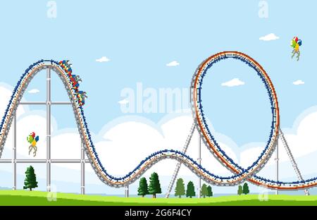 Vergnügungspark-Szene mit Achterbahn-Illustration Stock Vektor