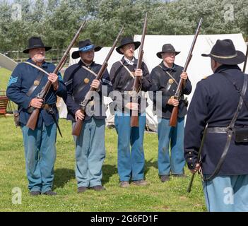 Stonham Barns History Alive Event, Living History, Suffolk, England, UK 2019 American Union Soldiers Civil war Stockfoto