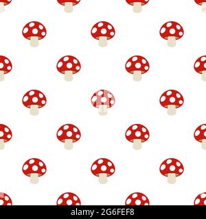 Nahtloses einfaches rotes Amanita Fliege-Agaric-Pilzmuster als Vektor. Stock Vektor