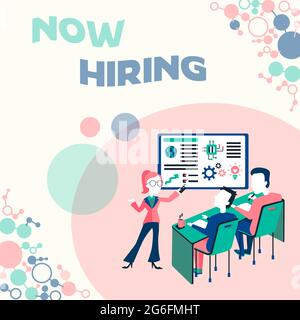 Schreiben, Text anzeigen Jetzt einstellen. Business Showcase ein Akt des Anstellens einer qualifizierten Person für die Position Presenting Project Report Stockfoto