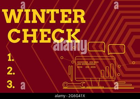 Handschrift Text Winter Check. Wort geschrieben über kälteste Saison Wartung Vorbereitung Snow Shovel Hiemal Computer Wartung und Reparatur-Konzept Stockfoto