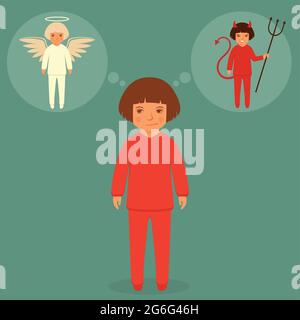 Teufel und Engel, Cartoon-Vektor-Illustration, gute und schlechte Charakter Stock Vektor